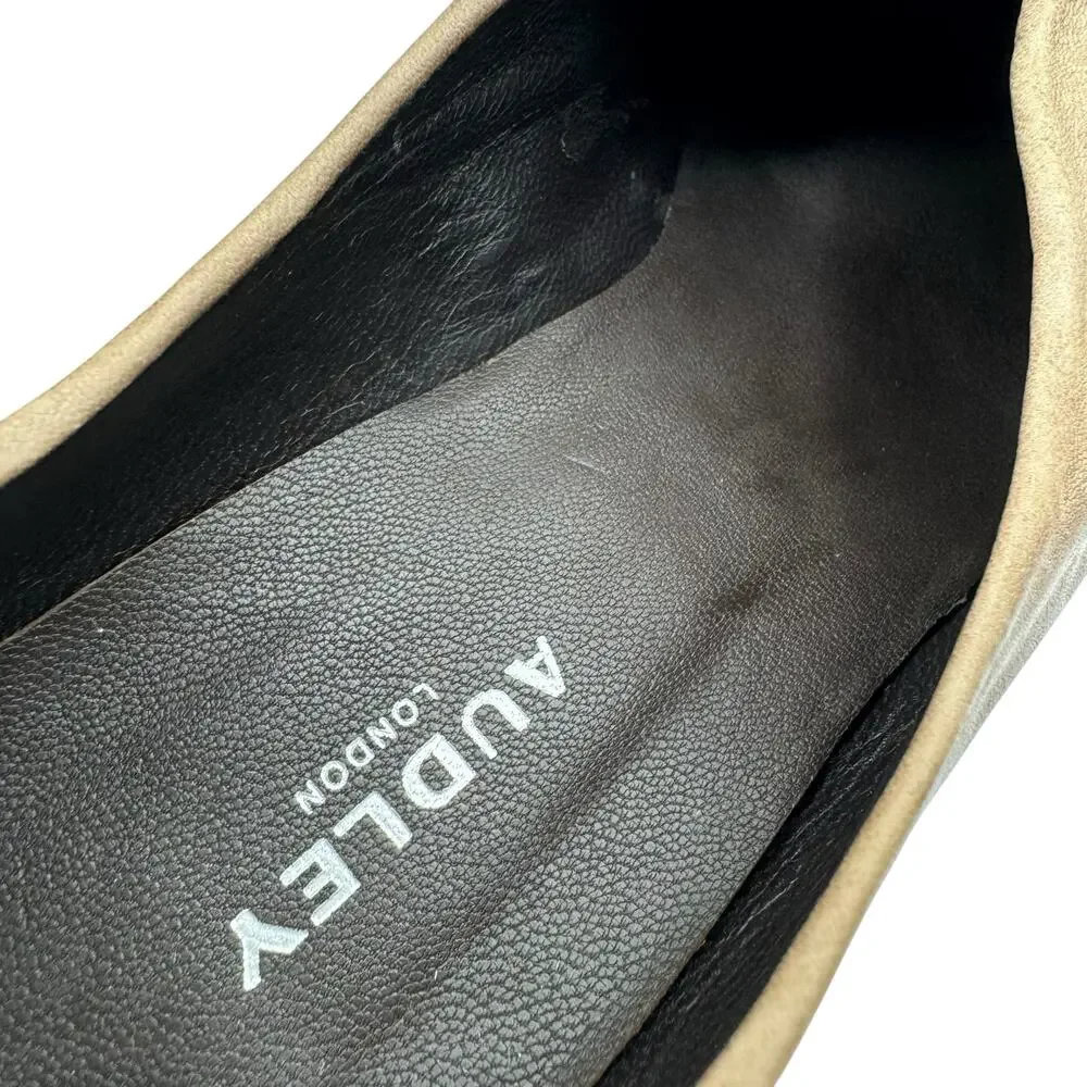 Audley London Retro Pin Up Pumps Almond Toe 39 Heels Tan Grey Neutral Closed Toe